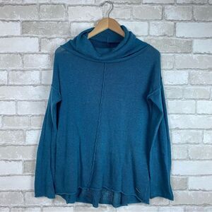 prAna Teal Cowl Neck Mesh Sweater Size S